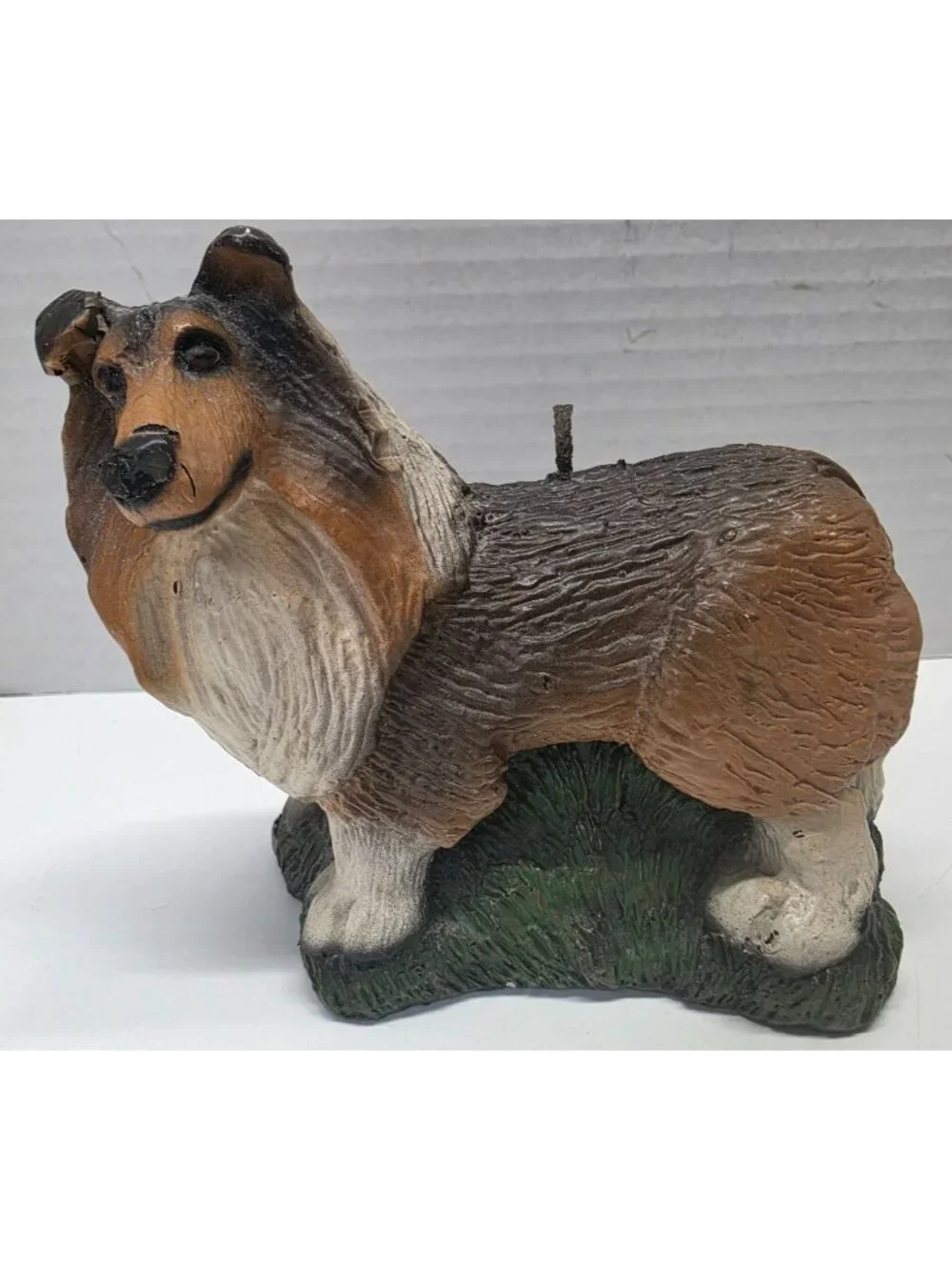 Vintage Rough Collie Dog Wax Candle Hand Painted Textured 4.5